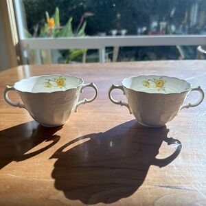 Antique Spode Copeland Jewel Double Handled Cups c1926 Daffodil Pair